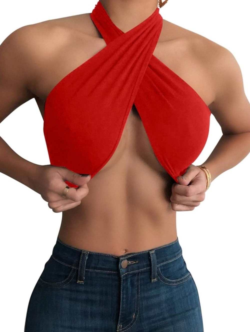 Red Cross-Halter Crop Top - Women